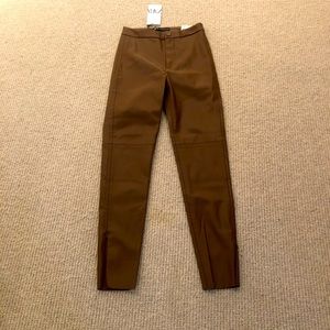 Zara high waisted brown faux leather legging. Size XS. New with tags